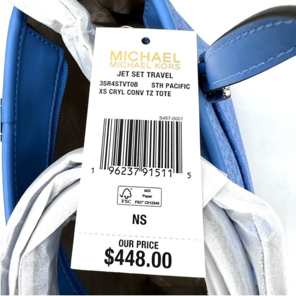 Michael Kors XS Jet Set Travel Top Zip Tote Bag Blue/Silver - Picture 11 of 11